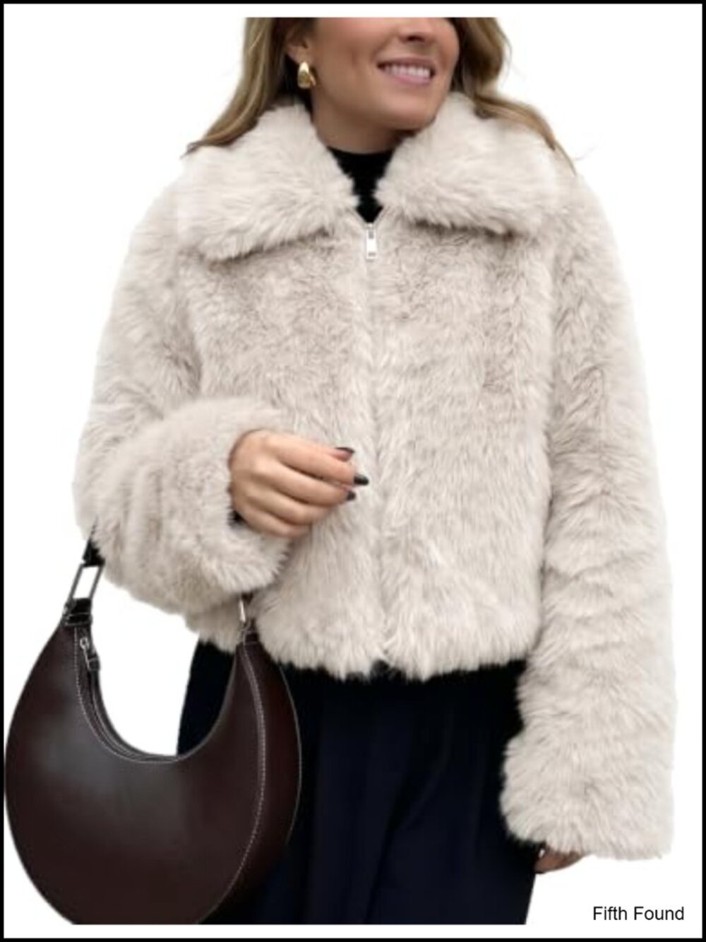 Womens Faux Fur Coat Zip Up Cropped Fluffy Fur Jacket